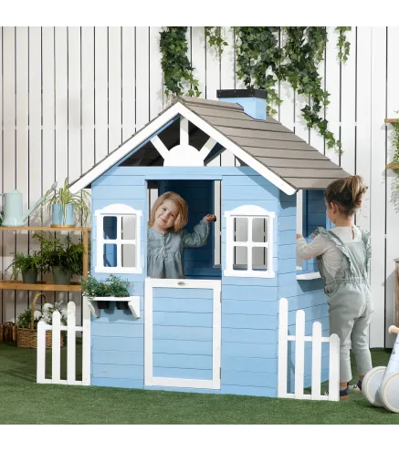 Casita Infantil de Madera Casa de Juegos Exterior para Niños de 3-7 Años 51x112,5x142 cm Azul