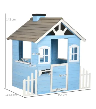 Casita Infantil de Madera Casa de Juegos Exterior para Niños de 3-7 Años 51x112,5x142 cm Azul