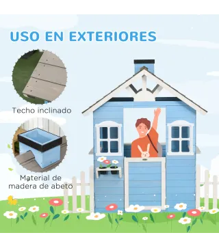 Casita Infantil de Madera Casa de Juegos Exterior para Niños de 3-7 Años 51x112,5x142 cm Azul