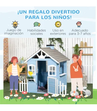 Casita Infantil de Madera Casa de Juegos Exterior para Niños de 3-7 Años 51x112,5x142 cm Azul