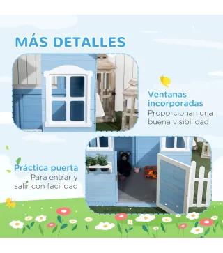 Casita Infantil de Madera Casa de Juegos Exterior para Niños de 3-7 Años 51x112,5x142 cm Azul