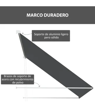 Toldo Retráctil de Exterior con Marco de Aluminio Ángulo de Inclinación Ajustable Anti-UV 150x120 cm Gris Oscuro