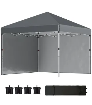 Carpa Plegable Pop-up 3x3 m 2 Paredes Laterales Anti-UV Altura Ajustable Sacos de Arena Bolsa de Transporte Gris Oscuro