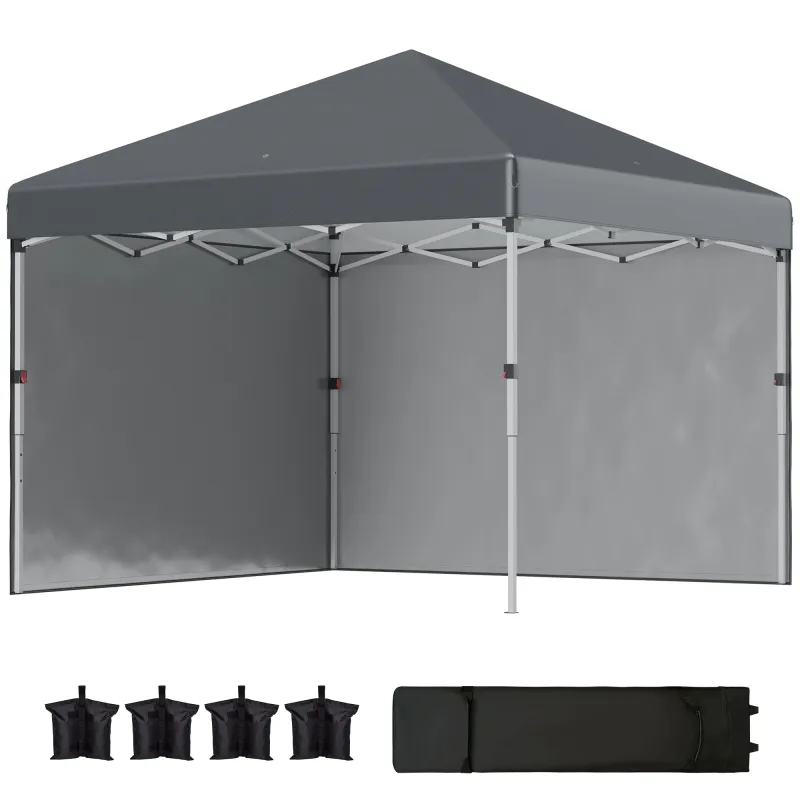 Carpa Plegable Pop-up 3x3 m 2 Paredes Laterales Anti-UV Altura Ajustable Sacos de Arena Bolsa de Transporte Gris Oscuro