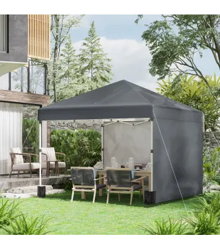 Carpa Plegable Pop-up 3x3 m 2 Paredes Laterales Anti-UV Altura Ajustable Sacos de Arena Bolsa de Transporte Gris Oscuro