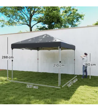 Carpa Plegable Pop-up 3x3 m 2 Paredes Laterales Anti-UV Altura Ajustable Sacos de Arena Bolsa de Transporte Gris Oscuro