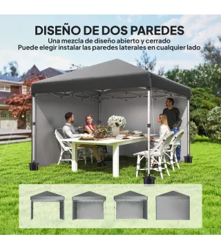 Carpa Plegable Pop-up 3x3 m 2 Paredes Laterales Anti-UV Altura Ajustable Sacos de Arena Bolsa de Transporte Gris Oscuro