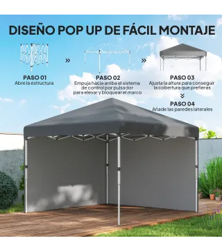Carpa Plegable Pop-up 3x3 m 2 Paredes Laterales Anti-UV Altura Ajustable Sacos de Arena Bolsa de Transporte Gris Oscuro