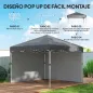 Carpa Plegable Pop-up 3x3 m 2 Paredes Laterales Anti-UV Altura Ajustable Sacos de Arena Bolsa de Transporte Gris Oscuro