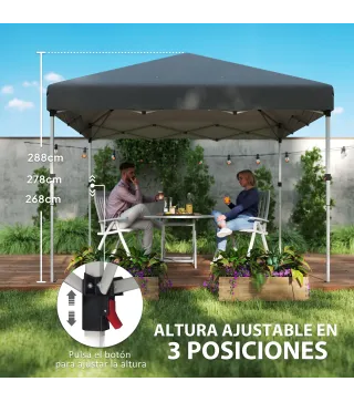 Carpa Plegable Pop-up 3x3 m 2 Paredes Laterales Anti-UV Altura Ajustable Sacos de Arena Bolsa de Transporte Gris Oscuro