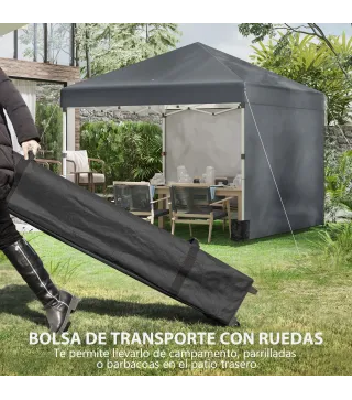 Carpa Plegable Pop-up 3x3 m 2 Paredes Laterales Anti-UV Altura Ajustable Sacos de Arena Bolsa de Transporte Gris Oscuro