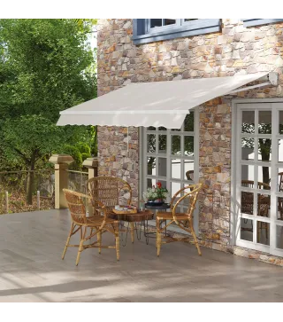 Toldo de Pared Apertura Manual de Aluminio y Poliéster UV50+ para Exterior con Manivela 200x295 cm Blanco Crema