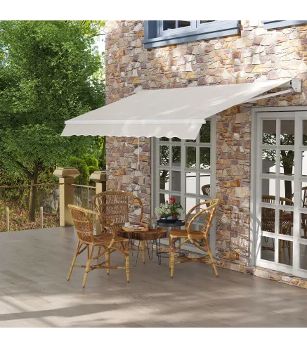 Toldo de Pared Apertura Manual de Aluminio y Poliéster UV50+ para Exterior con Manivela 200x295 cm Blanco Crema