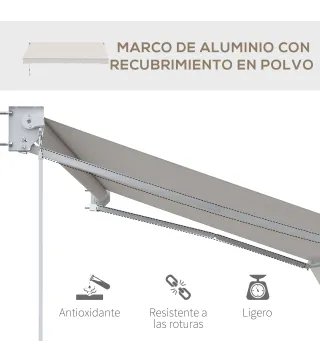 Toldo de Pared Apertura Manual de Aluminio y Poliéster UV50+ para Exterior con Manivela 200x295 cm Blanco Crema