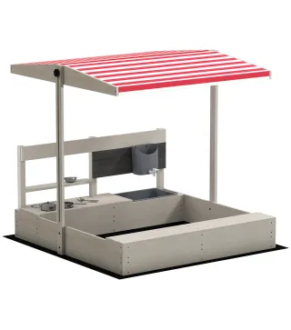 Arenero de Madera para Niños con Techo Regulable con Juguetes de Cocina Juego para Niños de 3-7 Años 114x110x110 cm Gris