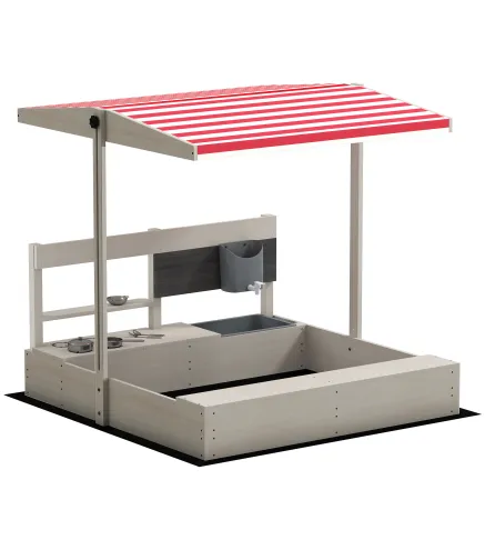 Arenero de Madera para Niños con Techo Regulable con Juguetes de Cocina Juego para Niños de 3-7 Años 114x110x110 cm Gris