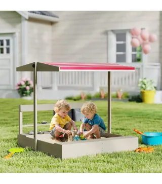 Arenero de Madera para Niños con Techo Regulable con Juguetes de Cocina Juego para Niños de 3-7 Años 114x110x110 cm Gris