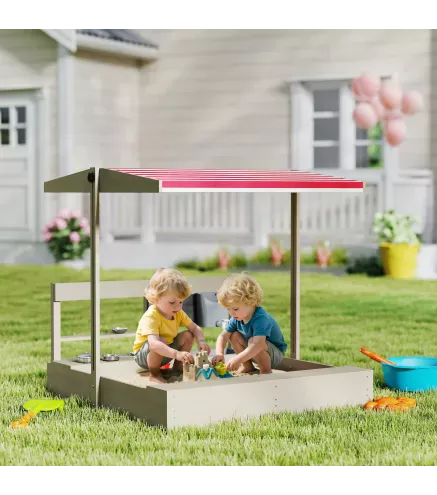 Arenero de Madera para Niños con Techo Regulable con Juguetes de Cocina Juego para Niños de 3-7 Años 114x110x110 cm Gris