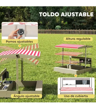 Arenero de Madera para Niños con Techo Regulable con Juguetes de Cocina Juego para Niños de 3-7 Años 114x110x110 cm Gris