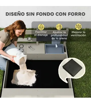 Arenero de Madera para Niños con Techo Regulable con Juguetes de Cocina Juego para Niños de 3-7 Años 114x110x110 cm Gris