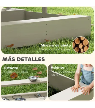 Arenero de Madera para Niños con Techo Regulable con Juguetes de Cocina Juego para Niños de 3-7 Años 114x110x110 cm Gris