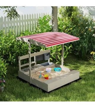 Arenero de Madera para Niños con Techo Regulable con Juguetes de Cocina Juego para Niños de 3-7 Años 114x110x110 cm Gris