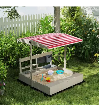 Arenero de Madera para Niños con Techo Regulable con Juguetes de Cocina Juego para Niños de 3-7 Años 114x110x110 cm Gris