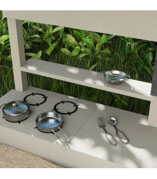 Arenero de Madera para Niños con Techo Regulable con Juguetes de Cocina Juego para Niños de 3-7 Años 114x110x110 cm Gris