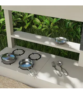 Arenero de Madera para Niños con Techo Regulable con Juguetes de Cocina Juego para Niños de 3-7 Años 114x110x110 cm Gris