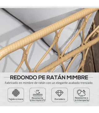 Conjunto de Jardín de Ratán Sintético con Sofá Doble 2 Sillones y Mesa de Centro con Encimera de Cristal y Cojines