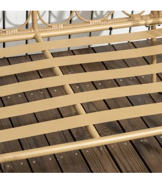 Conjunto de Jardín de Ratán Sintético con Sofá Doble 2 Sillones y Mesa de Centro con Encimera de Cristal y Cojines