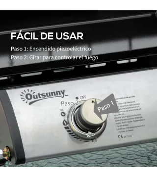 Plancha de Gas Sobremesa con 2 Quemadores de Acero Inoxidable 6 kW con Plancha para Jardín Camping 48,5x48x21 cm Plata