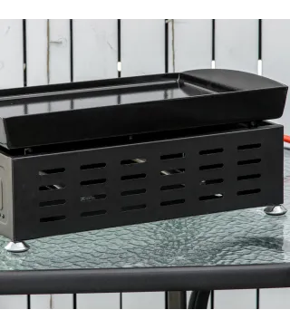 Plancha de Gas Sobremesa con 2 Quemadores de Acero Inoxidable 6 kW con Plancha para Jardín Camping 48,5x48x21 cm Plata