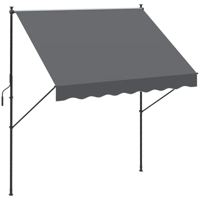 Toldo Manual Retráctil 200x175x210-310 cm Ajustable con Manivela Protección Solar UV40+ para Balcón Terraza Gris