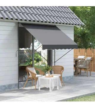 Toldo Manual Retráctil 200x175x210-310 cm Ajustable con Manivela Protección Solar UV40+ para Balcón Terraza Gris