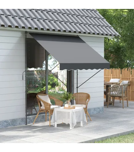 Toldo Manual Retráctil 200x175x210-310 cm Ajustable con Manivela Protección Solar UV40+ para Balcón Terraza Gris