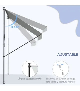 Toldo Manual Retráctil 200x175x210-310 cm Ajustable con Manivela Protección Solar UV40+ para Balcón Terraza Gris