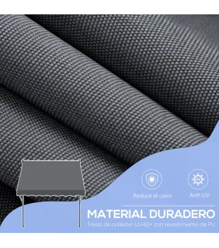 Toldo Manual Retráctil 200x175x210-310 cm Ajustable con Manivela Protección Solar UV40+ para Balcón Terraza Gris