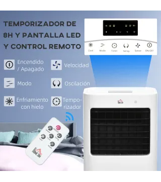 Enfriador de Aire Portátil Silencioso Aire Acondicionado con Pantalla LED y Control Remoto 32x37x74 cm Blanco