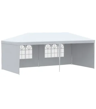 Carpa de Jardín 6x3m con 4 Paredes Laterales 2 Ventanas Visibles Cenador Gazebo de Exterior para Fiestas Eventos Blanco