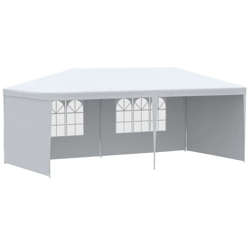 Carpa de Jardín 6x3m con 4 Paredes Laterales 2 Ventanas Visibles Cenador Gazebo de Exterior para Fiestas Eventos Blanco