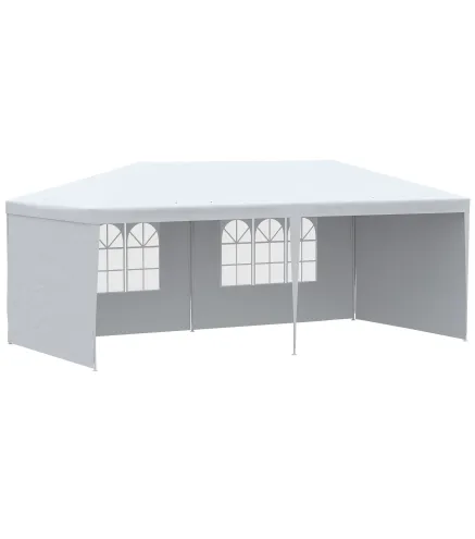 Carpa de Jardín 6x3m con 4 Paredes Laterales 2 Ventanas Visibles Cenador Gazebo de Exterior para Fiestas Eventos Blanco