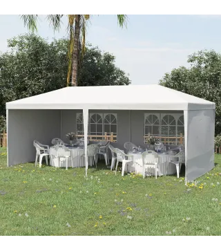 Carpa de Jardín 6x3m con 4 Paredes Laterales 2 Ventanas Visibles Cenador Gazebo de Exterior para Fiestas Eventos Blanco