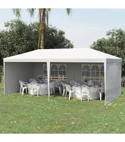 Carpa de Jardín 6x3m con 4 Paredes Laterales 2 Ventanas Visibles Cenador Gazebo de Exterior para Fiestas Eventos Blanco