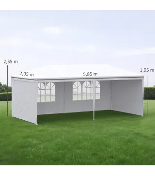 Carpa de Jardín 6x3m con 4 Paredes Laterales 2 Ventanas Visibles Cenador Gazebo de Exterior para Fiestas Eventos Blanco
