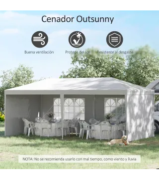 Carpa de Jardín 6x3m con 4 Paredes Laterales 2 Ventanas Visibles Cenador Gazebo de Exterior para Fiestas Eventos Blanco