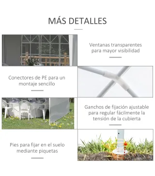 Carpa de Jardín 6x3m con 4 Paredes Laterales 2 Ventanas Visibles Cenador Gazebo de Exterior para Fiestas Eventos Blanco