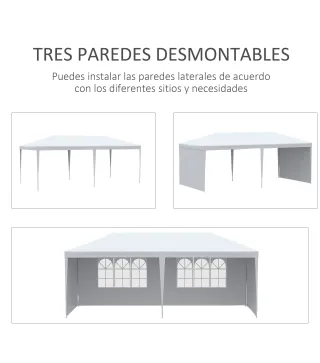 Carpa de Jardín 6x3m con 4 Paredes Laterales 2 Ventanas Visibles Cenador Gazebo de Exterior para Fiestas Eventos Blanco