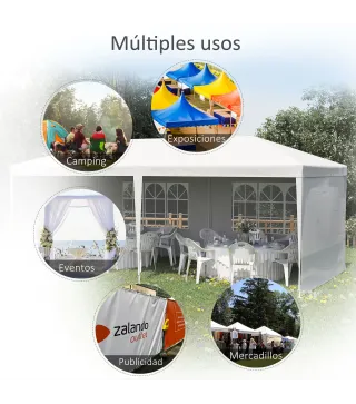Carpa de Jardín 6x3m con 4 Paredes Laterales 2 Ventanas Visibles Cenador Gazebo de Exterior para Fiestas Eventos Blanco