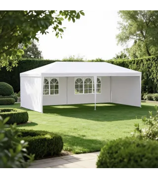 Carpa de Jardín 6x3m con 4 Paredes Laterales 2 Ventanas Visibles Cenador Gazebo de Exterior para Fiestas Eventos Blanco